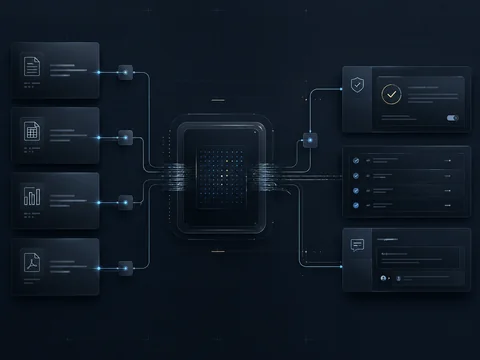 KI-Integration: Modell-Knoten verbunden mit Dokumenten und Auswertungen